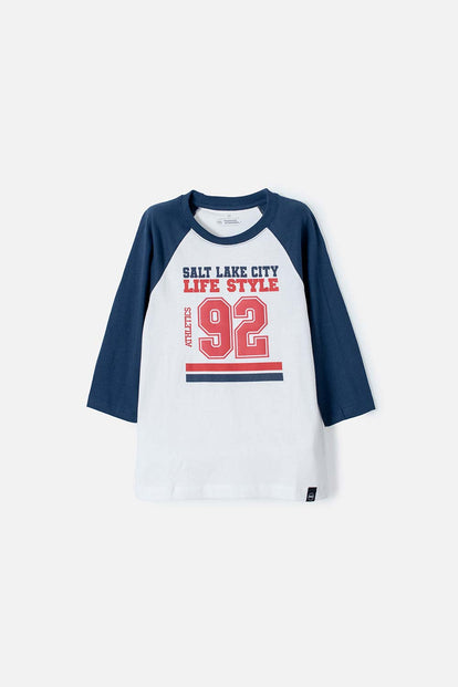 CAMISETA DE MIC MANGA 3/4 AZUL Y BLANCO PARA NIÑO