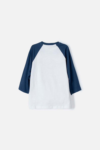 CAMISETA DE MIC MANGA 3/4 AZUL Y BLANCO PARA NIÑO