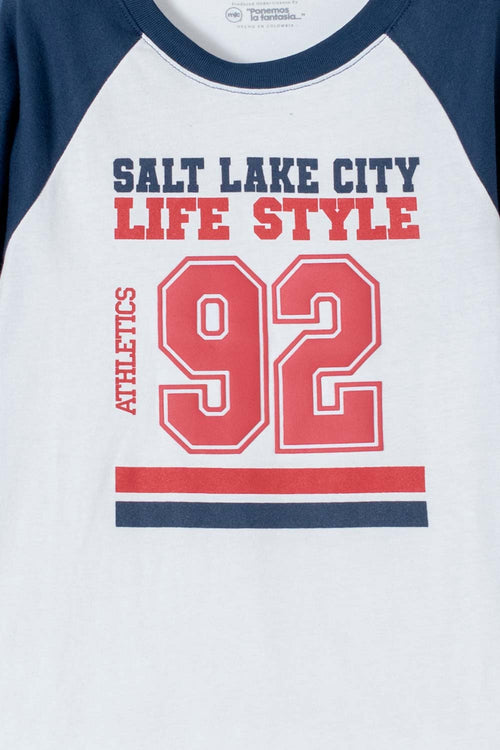 CAMISETA DE MIC MANGA 3/4 AZUL Y BLANCO PARA NIÑO