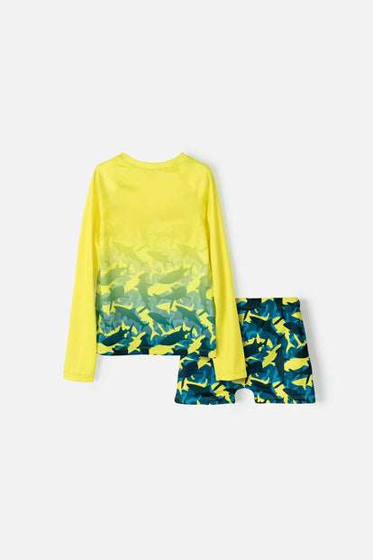CONJUNTO DE BAÑO MIC CON MANGA LARGA VERDE Y AMARILLO PARA NIÑO