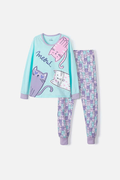 PIJAMA DE MIC DE PANTALÓN LARGO VERDE Y MORADA PARA NIÑA