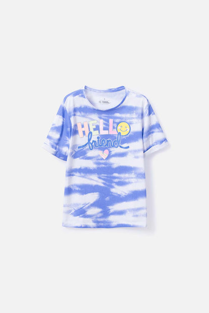 CAMISETA DE MIC MANGA CORTA BLANCO Y AZUL PARA NIÑA