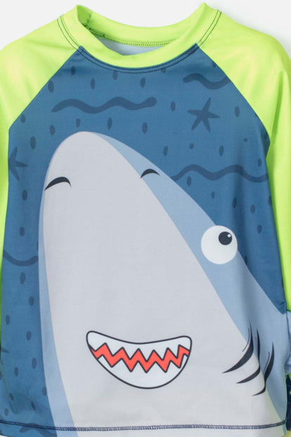 CONJUNTO DE BAÑO LITTLEMIC MANGA LARGA AZUL Y VERDE PARA NIÑO