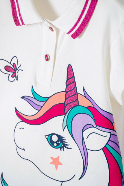 CAMISETA TIPO POLO MIC MARFIL CON BOTONES PARA NIÑA