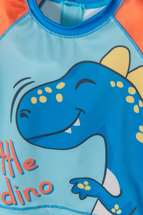 CONJUNTO DE BAÑO LITTLEMIC MANGA LARGA NARANJA Y AZUL PARA BEBÉ NIÑO