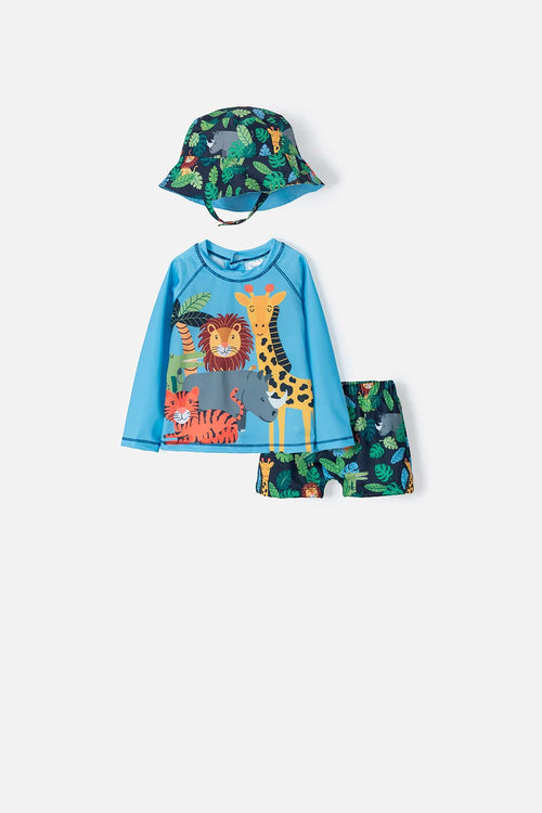 Card slide image -  CONJUNTO DE BAÑO LITTLEMIC ESTAMPADO  AZUL CLARO Y OSCURO PARA BEBÉ NIÑO