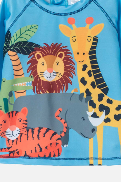 CONJUNTO DE BAÑO LITTLEMIC ESTAMPADO  AZUL CLARO Y OSCURO PARA BEBÉ NIÑO