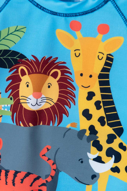  CONJUNTO DE BAÑO LITTLEMIC ESTAMPADO  AZUL CLARO Y OSCURO PARA BEBÉ NIÑO