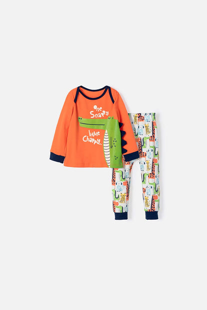  PIJAMA PARA BEBÉ NIÑO DE PANTALÓN LARGO, NARANJA DE LITTLEMIC