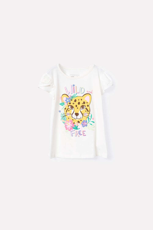 CAMISETA LITTLEMIC MANGA CORTA MARFIL PARA NIÑA 2T A 5T