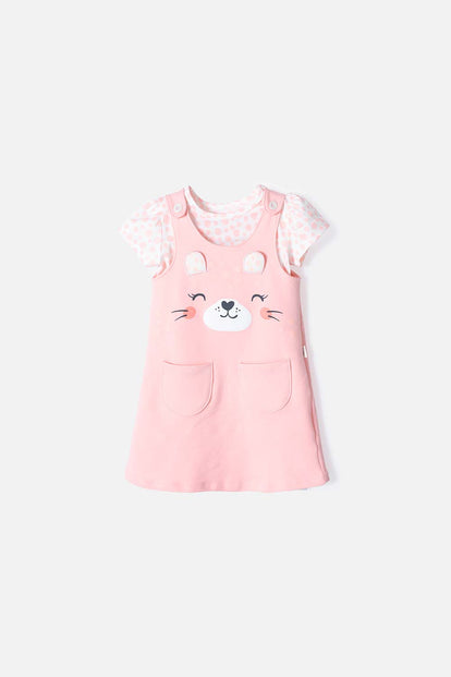  VESTIDO DE LITTLEMIC DE DOS PIEZAS SALMON PARA NIÑA 2T A 5T