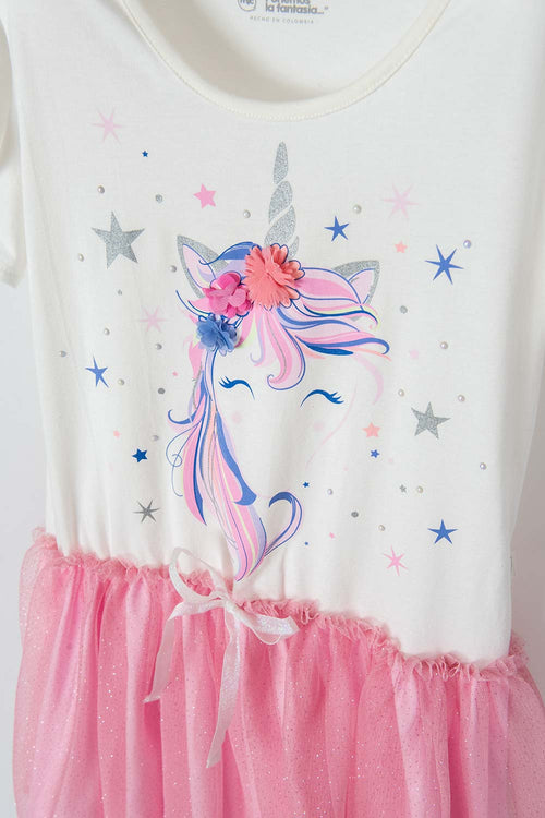 VESTIDO DE MIC MANGA CORTA ROSADO PARA NIÑA