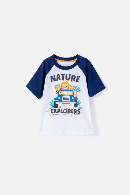 CAMISETA LITTLEMIC MANGA CORTA AZUL OSCURA Y BLANCA PARA NIÑO 2T A 5T