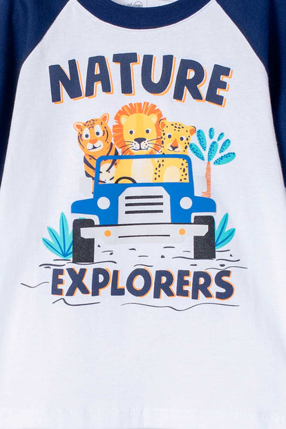 CAMISETA LITTLEMIC MANGA CORTA AZUL OSCURA Y BLANCA PARA NIÑO 2T A 5T