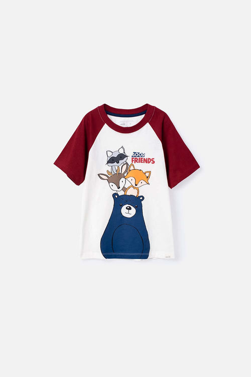 CAMISETA LITTLEMIC MANGA CORTA ROJA Y MARFIL PARA NIÑO 2T A 5T