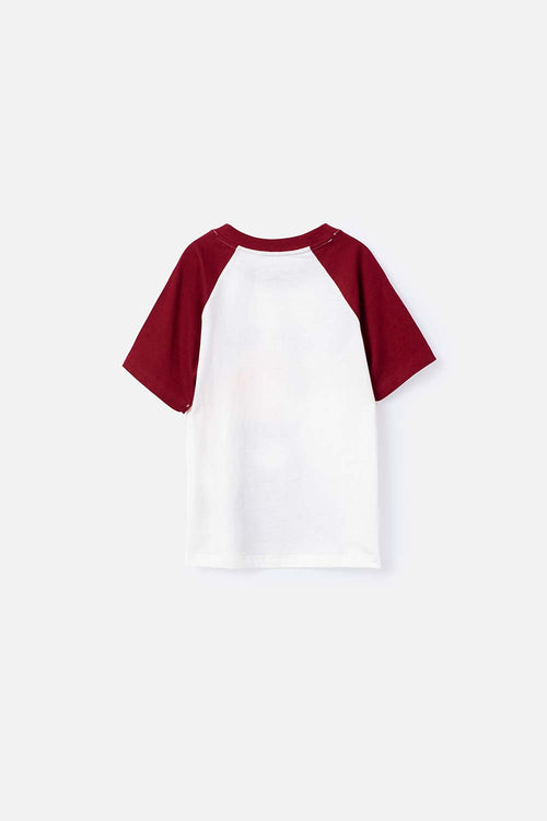 CAMISETA LITTLEMIC MANGA CORTA ROJA Y MARFIL PARA NIÑO 2T A 5T