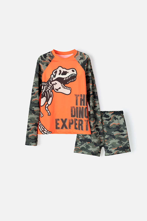 CONJUNTO DE BAÑO MIC MANGA LARGA NARANJA PARA NIÑO