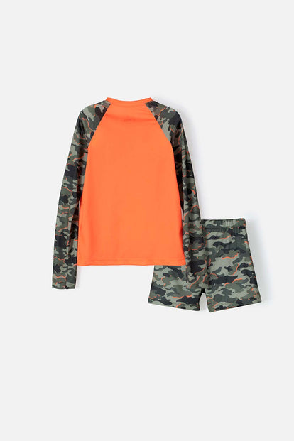 CONJUNTO DE BAÑO MIC MANGA LARGA NARANJA PARA NIÑO