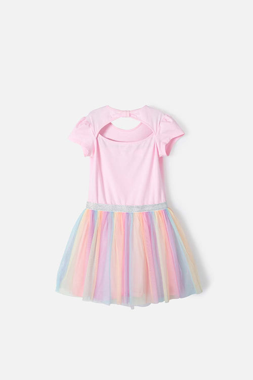 VESTIDO DE MIC CON APLIQUE DE LENTEJUELAS MULTICOLOR PARA NIÑA