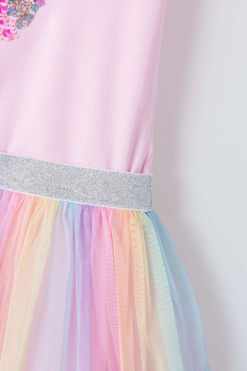 VESTIDO DE MIC CON APLIQUE DE LENTEJUELAS MULTICOLOR PARA NIÑA