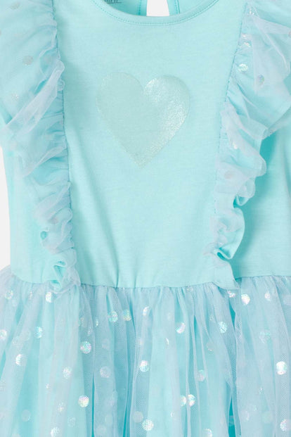  VESTIDO DE LITTLE MIC  CON TULL AZUL PARA NIÑA 2T A 5T