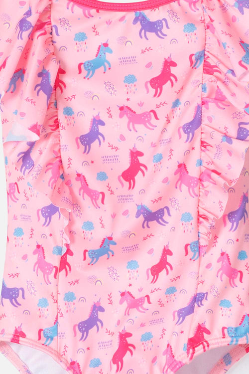 VESTIDO DE BAÑO LITTLEMIC CON GORRO ROSADO Y FUCSIA PARA BEBÉ NIÑA