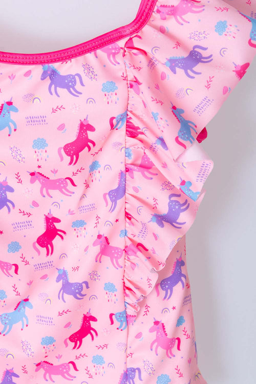 VESTIDO DE BAÑO LITTLEMIC CON GORRO ROSADO Y FUCSIA PARA BEBÉ NIÑA