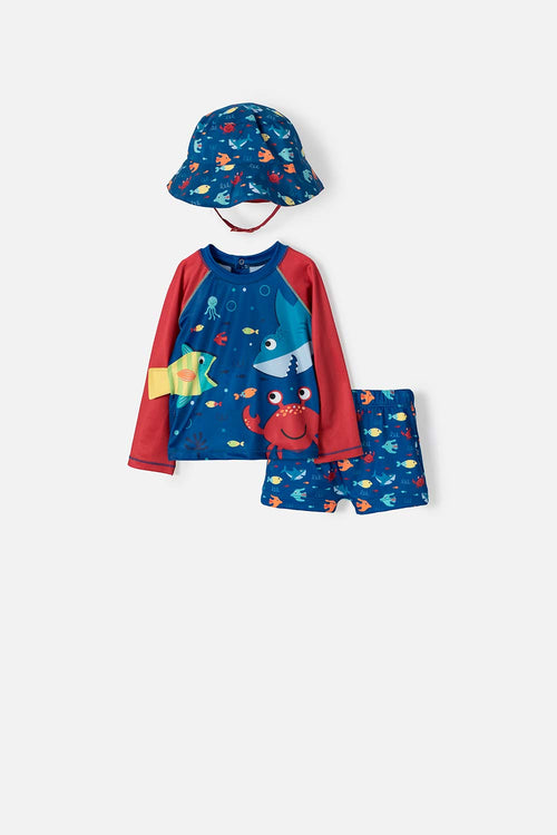 CONJUNTO DE BAÑO DE LITTLEMIC MANGA LARGA AZUL/ROJO PARA BEBÉ NIÑO