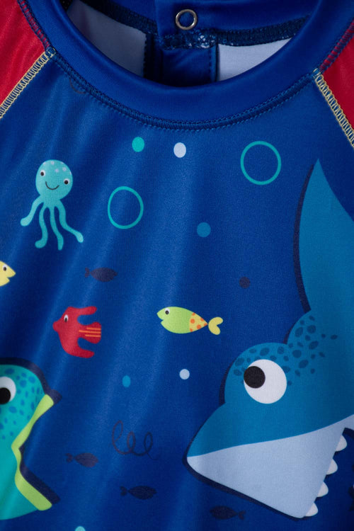 CONJUNTO DE BAÑO DE LITTLEMIC MANGA LARGA AZUL/ROJO PARA BEBÉ NIÑO