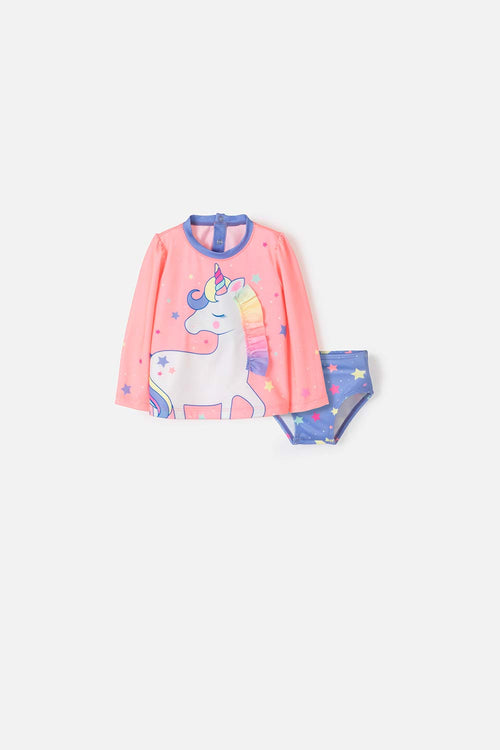 CONJUNTO BAÑO LITTLEMIC MANGA LARGA MULTICOLOT PARA BEBÉ NIÑA
