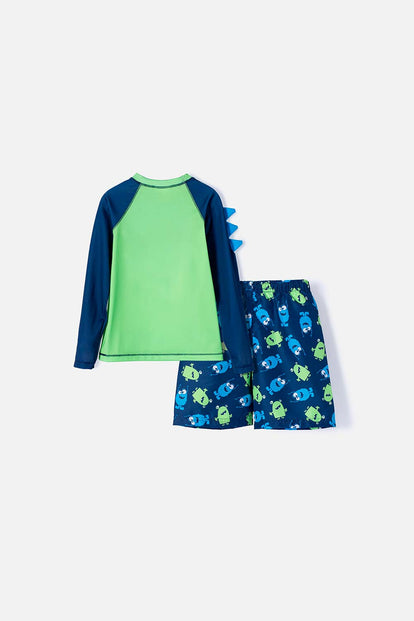 CONJUNTO DE BAÑO LITTLEMIC AZUL/VERDE MANGA LARGA PARA NIÑO