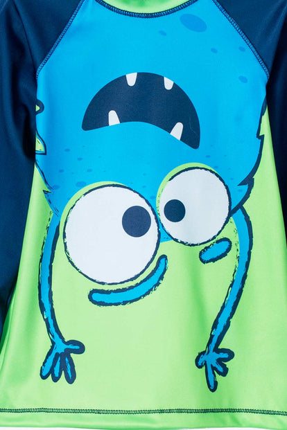 CONJUNTO DE BAÑO LITTLEMIC AZUL/VERDE MANGA LARGA PARA NIÑO