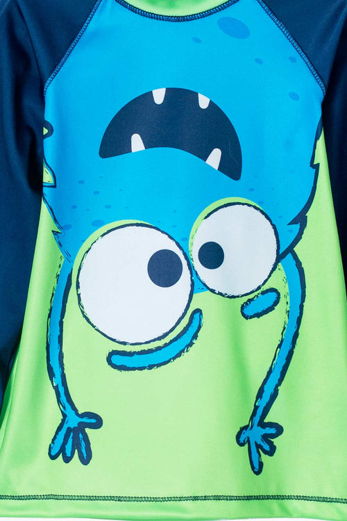 CONJUNTO DE BAÑO LITTLEMIC AZUL/VERDE MANGA LARGA PARA NIÑO