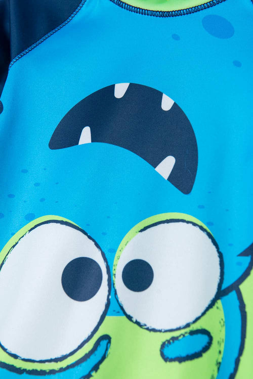 CONJUNTO DE BAÑO LITTLEMIC AZUL/VERDE MANGA LARGA PARA NIÑO