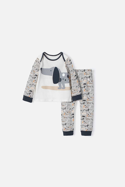 PIJAMA LITTLEMIC GRIS Y MARFIL DE MANGA LARGA PARA BEBÉ NIÑO