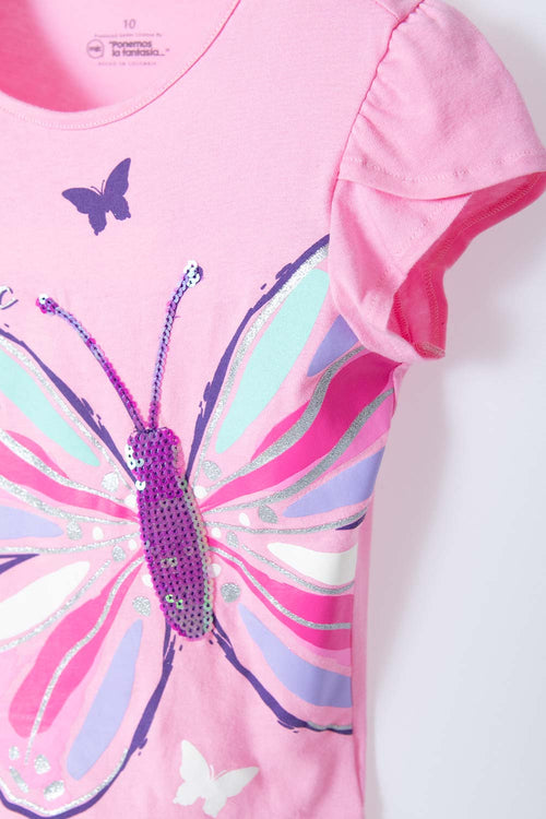 CAMISETA MIC DE MANGA CORTA ROSADO PARA NIÑA