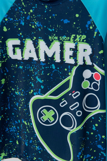 CONJUNTO DE BAÑO MIC MANGA LARGA AZUL PARA NIÑO