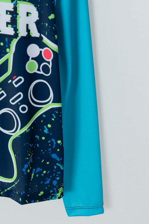CONJUNTO DE BAÑO MIC MANGA LARGA AZUL PARA NIÑO