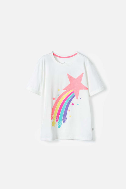 CAMISETA DE MIC MANGA CORTA MARFIL PARA NIÑA