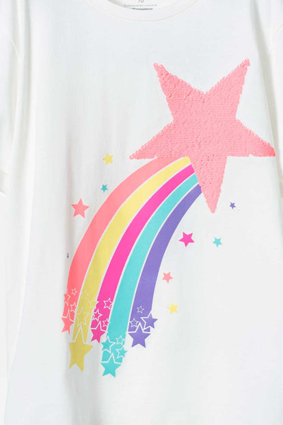 CAMISETA DE MIC MANGA CORTA MARFIL PARA NIÑA
