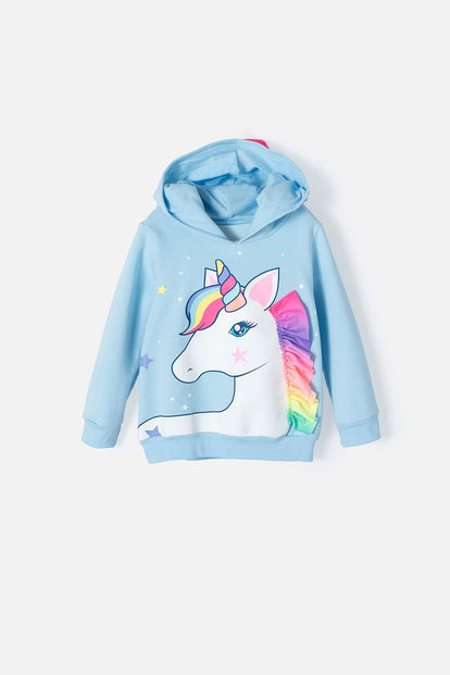 BUZO DE MIC CON CAPUCHA AZUL CLARO PARA NIÑA 2T A 5T