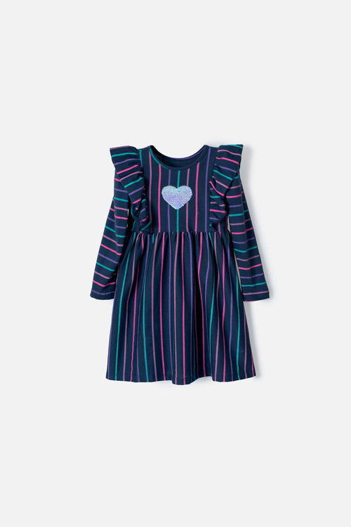 VESTIDO DE LITTLEMIC MANGA LARGA DE RAYAS MULTICOLOR PARA NIÑA