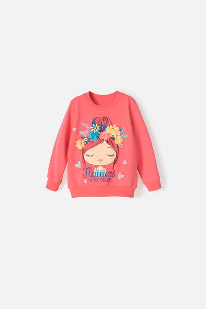BUZO DE LITTLEMIC CUELLO REDONDO CORAL PARA NIÑA