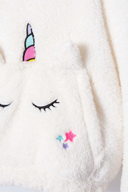 BUZO DE MIC CON CAPUCHA Y CERRADO MARFIL PARA NIÑA