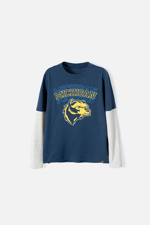 CAMISETA DE MIC MANGA LARGA AZUL Y GRIS PARA NIÑO