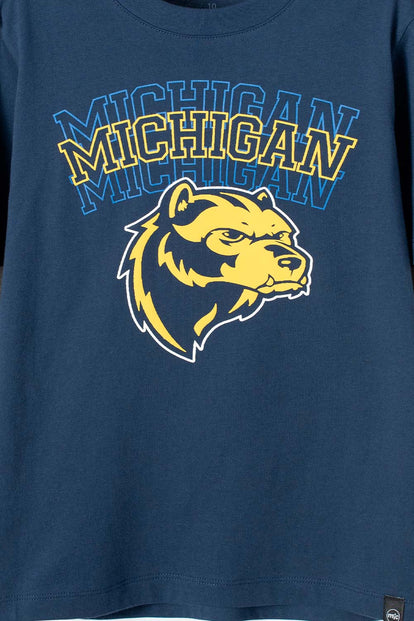  CAMISETA DE MIC MANGA LARGA AZUL Y GRIS PARA NIÑO
