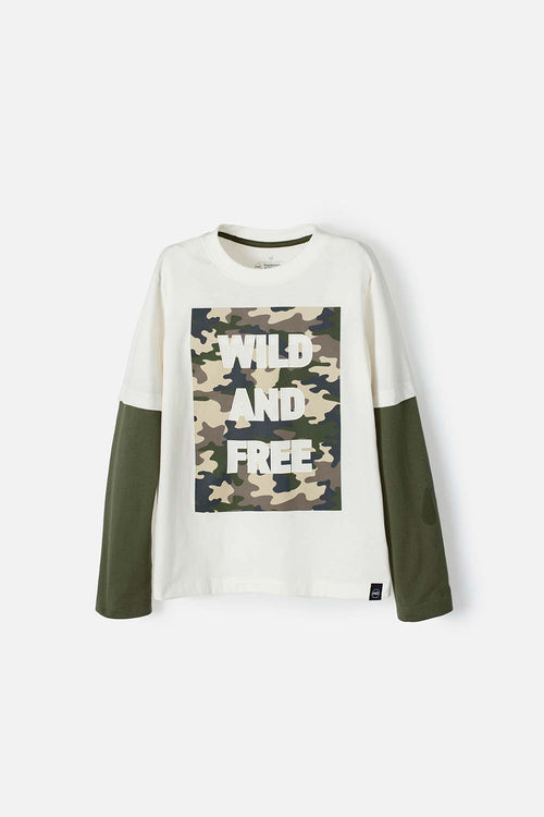 CAMISETA DE MIC MANGA LARGA MARFIL PARA NIÑO