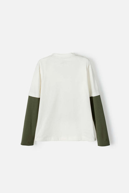 CAMISETA DE MIC MANGA LARGA MARFIL PARA NIÑO