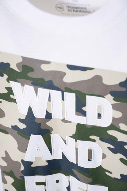 CAMISETA DE MIC MANGA CORTA MARFIL PARA NIÑO