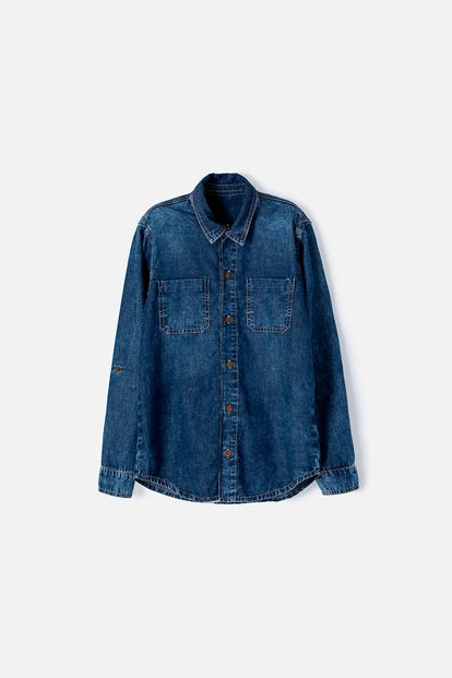 CAMISA MIC EN DENIM TONO MEDIO MANGA LARGA PARA NIÑO